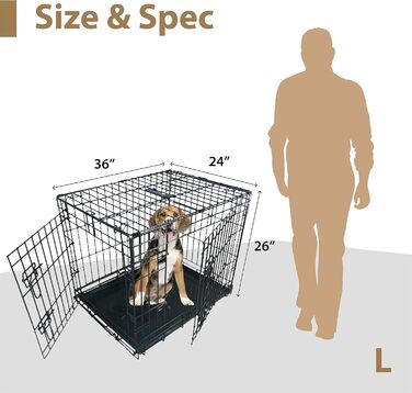Клітка для собак Ellie-Bo, чорна, 91x61x66 см, розкладний вольєр для собак маленьких та великих порід, з металевою мискою, 2 дверцята