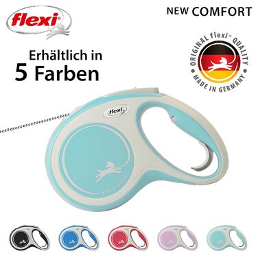 Висувна повідка для собак Flexi, м'який хват, блакитна, 3/5/8 м, до 20 кг