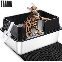 Котлован для котів Vealind з нержавіючої сталі з кришкою, великий, 50L, чорний