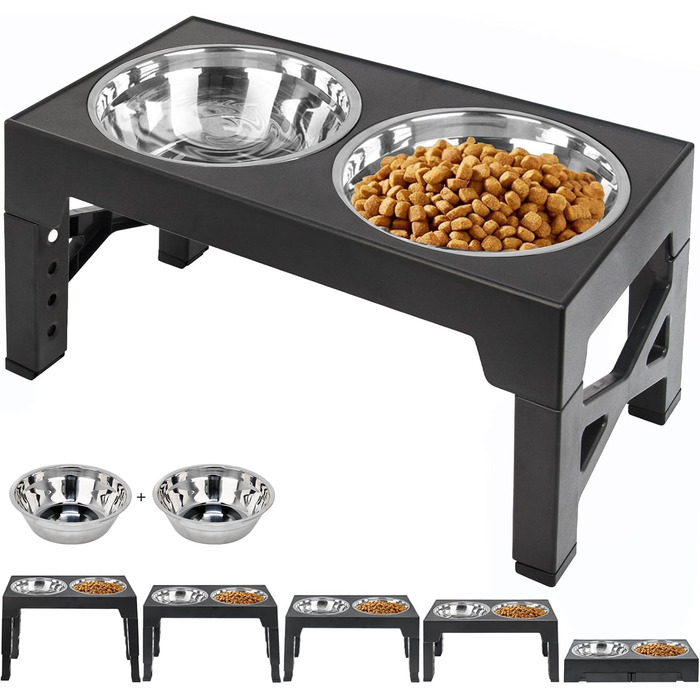 Підвищений годівниця для собак з підставкою, 2 миски, регульована висота, для собак малих, середніх та великих порід