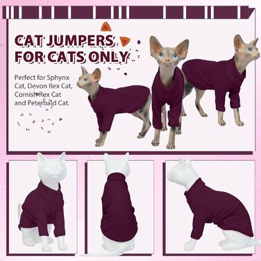 Теплий жилет для безшерстних котів з коміром-гетром, дихаючий, милий одяг для кошенят, теплий костюм для Sphynx, Cornish Rex, Devon Rex, Peterbald (XS, фіолетовий)