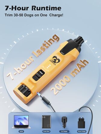 Електричний шліфувальник нігтів для собак Casfuy - 6 ступенів, тиха робота, з LED-підсвіткою та збирачем пилу