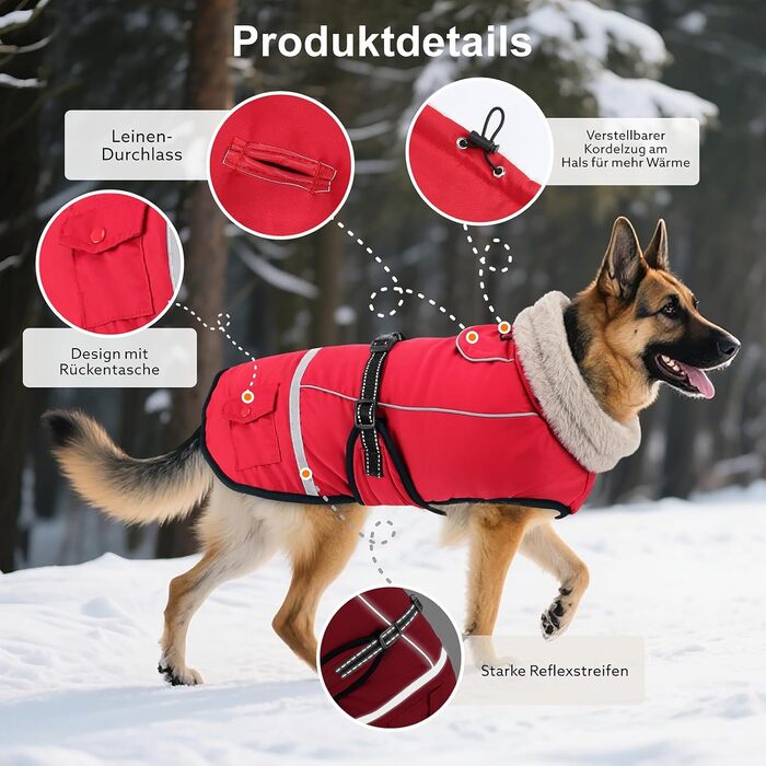 Водонепроникний зимовий одяг для собак, теплий флісовий одяг для великих собак, з регульованими ременями, світловідбиваючі смуги, підходить для лабрадорів, оливковий, червоний (3XL)