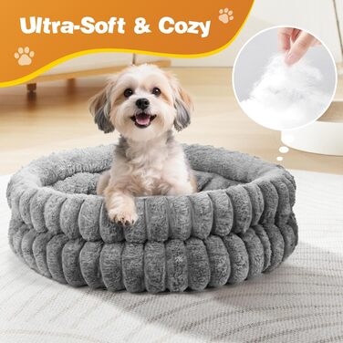 М'яке ліжко для котів та маленьких собак Donut, 50 x 20 см, сіре - з підтримуючим валиком для шиї та неслизьким дном