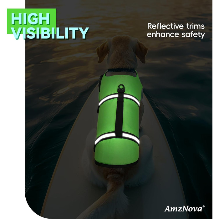 Жилет рятувальний для собак AMZNOVA Rip Stop, M, світло-зелений (53-69 см)