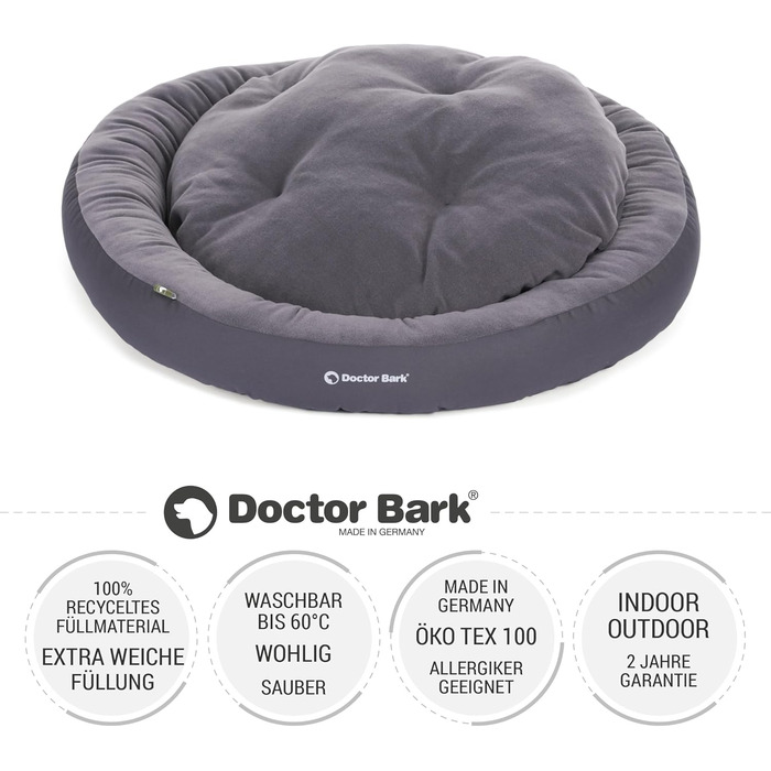 Кругле ліжко для собак середніх порід Doctor Bark GreenLabel, м'яке, плюшеве, з двостороннім подушкою Fleece/Baumwolle, колір кобальтовий (L - 70x60 см)