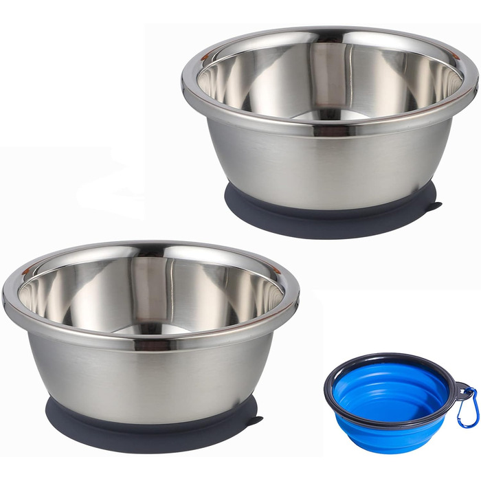 Набори мисок для собак QANIUOS з нержавіючої сталі (2 шт.), неслизькі, об'єм 2200 мл, для великих та середніх собак