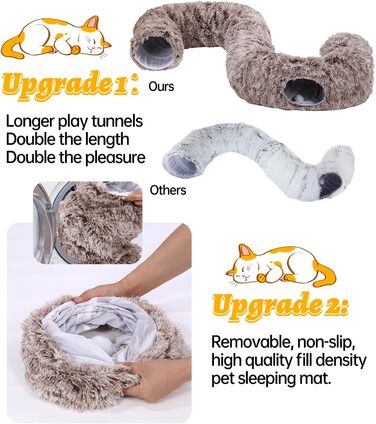 Туннель для котів Vuxava XXL сірий – іграшка та котяча печера з м'якою лежанкою, 100×82 см, 180 см, 2 входи, можна прати та розбирати