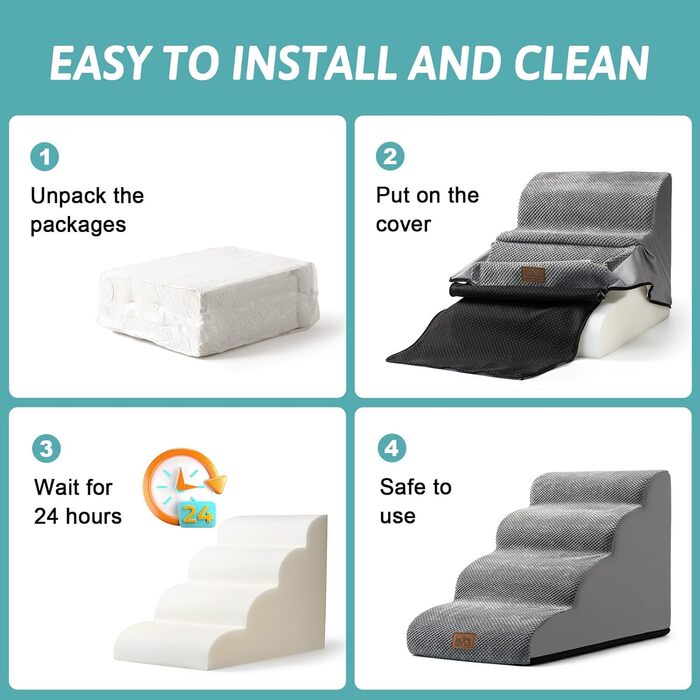 Сходинки для собак: компактна драбина для маленьких собак 57 см, 5 ступенів, з антиковзким покриттям та знімним чохлом