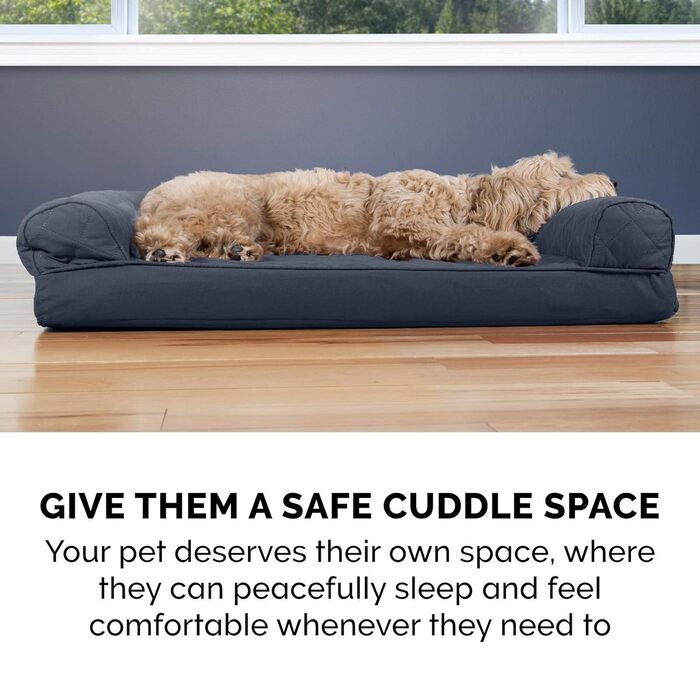 Гіркий собачий лежак Furhaven з охолоджуючим гелевим шаром, плюшевим покриттям та декором у стилі Південно-Західного Келіму, стиль дивану з знімним, пральним чохлом, фіолетово-сірий, розмір L. Охлаждаючий гель, ортопедичний пінополіуретан (91 x 69 x 17 см