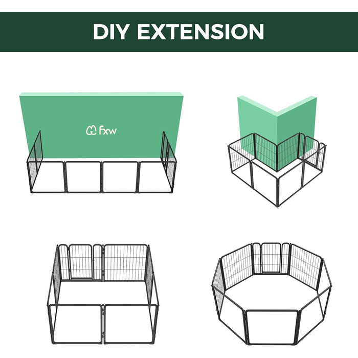 Клітка-палатка для собак FXW Pawadise, 61 см, 8 панелей (4 акрил + 4 метал), чорна, розширювана