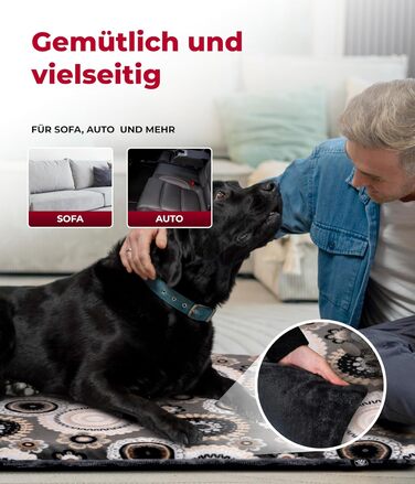 Лежак для собак HS-Hundebett, двосторонній, 75x115 см, м'який, з 3 см наповнювачем, для дивану, авто, переноски, дизайн мандала антрацит, вироблено в Німеччині