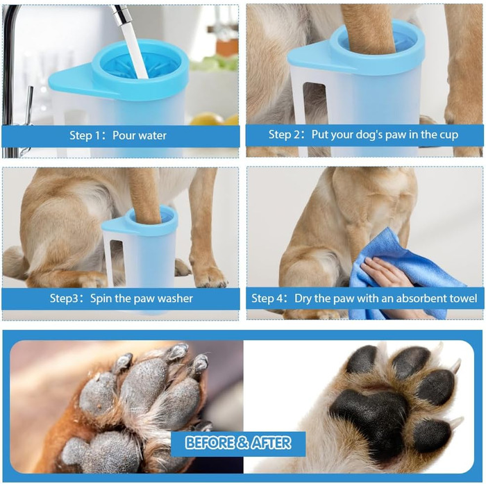 Очисник лап для собак і котів з силіконовою щіткою, великий об'єм