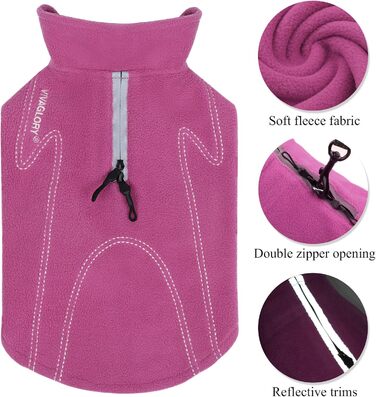 Тепла куртка VIVAGLORY для собак Cozywrap Wintermantel, флісова куртка для собак з клямками, регульована, світловідбиваюча, розмір S/XL (Fuchsia, обхват грудей 79-94 см)