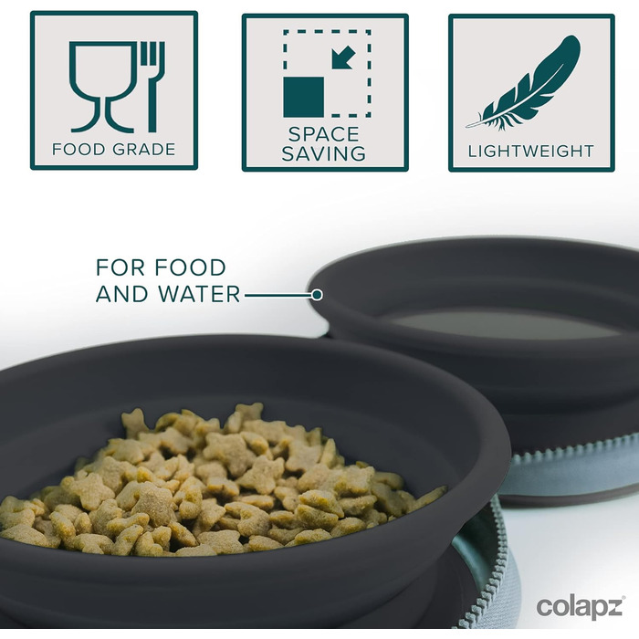 Складані миски для собак Colapz 2 шт. з чохлом для подорожей - портативні миски для води та корму для собак та котів, силікон, придатні для миття в посудомийній машині, кемпінг та відпочинок на природі