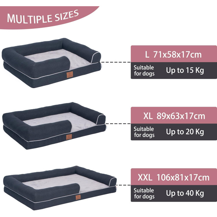 Ортопедичне лежанка для собак Преміум з піною Memory Foam, лежанка-софа для собак, м'яке собаче ліжко, знімний та пральний чохол, 71 x 60 x 16 см, світло-сірий (XL)