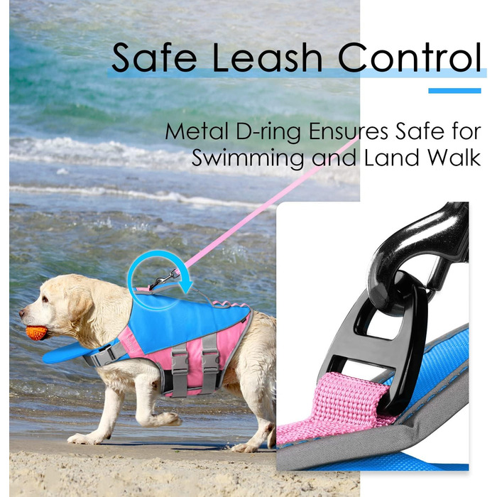 Жилет рятувальний для собак ThinkPet, світловідбиваючий, регульований, з підйомною силою (блакитно-рожевий, S)