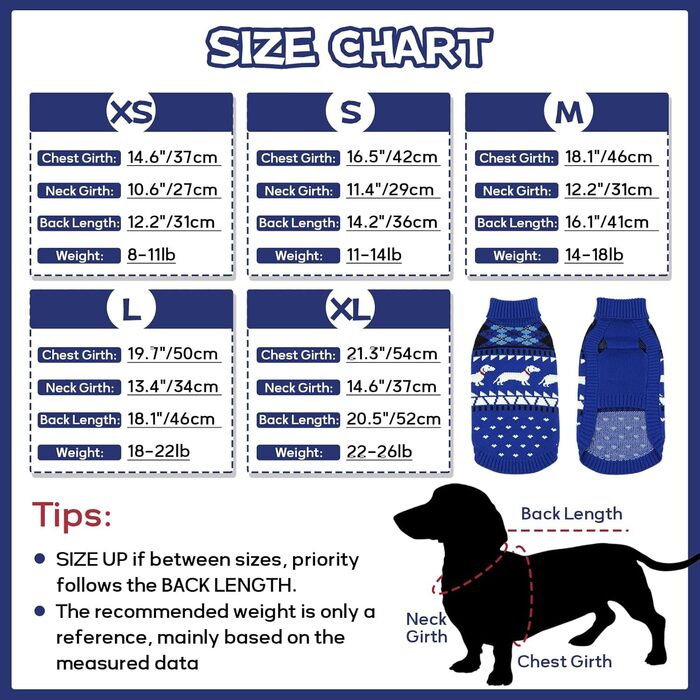 Пуловер для собак Дачхунд, теплий зимовий пуловер з візерунком, м'який трикотажний пуловер з коміром-стійкою, синій, розмір L