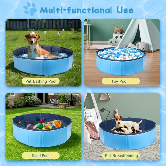 Басейн для собак Nobleza - басейн-плавальний басейн для великих і малих собак, котів, 80*20 см та 120*30 см, блакитний та жовтий