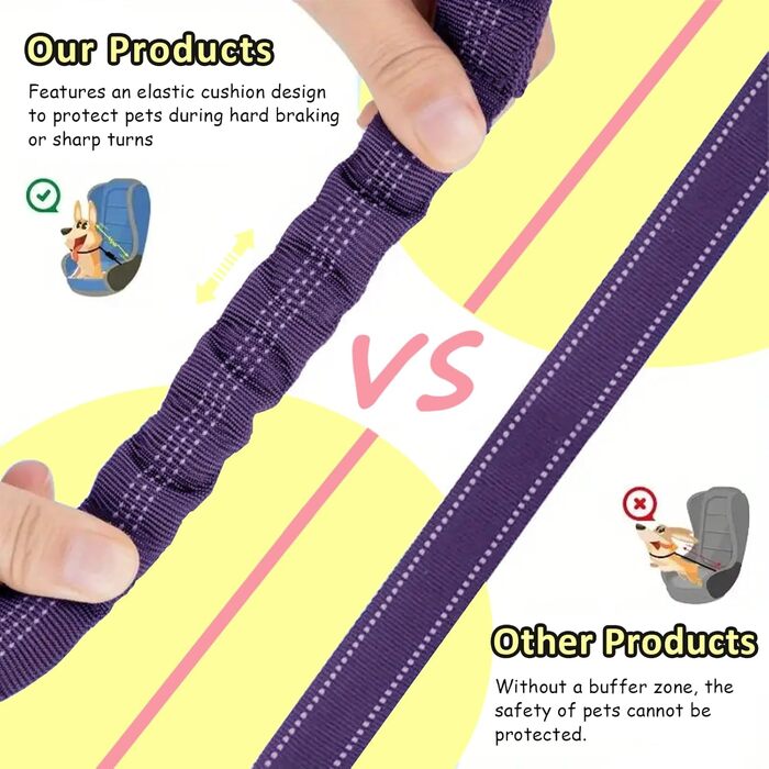 Ремінь безпеки для собак у машину, еластичний, подвійний, регульований (фіолетовий)