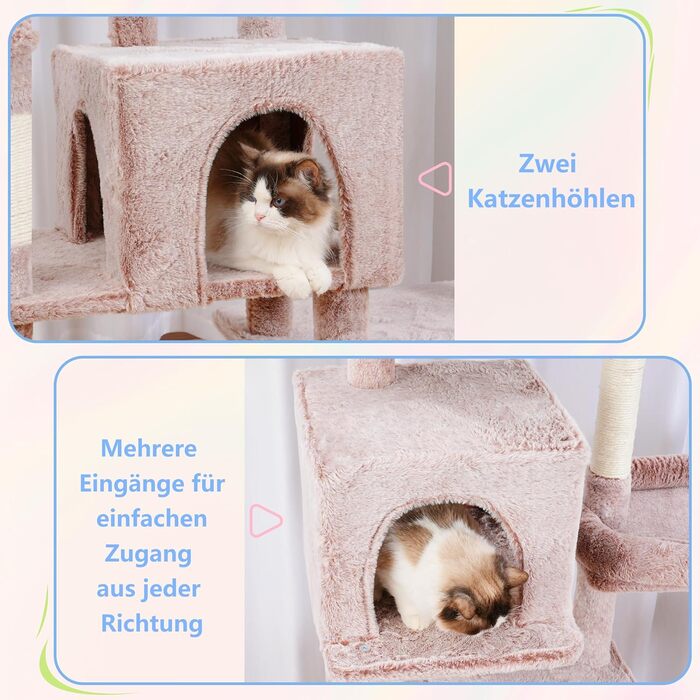 Котячий будиночок Hey-brother XXL для великих котів, 180 см. Стабільний котячий комплекс з 3 платформами, 3 великими печерами та 2 котячими будиночками, бежевий, EMPJ038MU