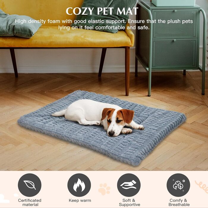 Килимок для собак IEUUMLER, м'який, з memory foam, 100x80 см (Full Grey, XL)