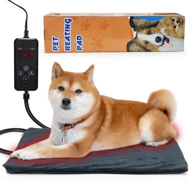 Нагрівальна ковдра для тварин NAMOTEK з регулюванням температури та таймером, водонепроникна, з захистом від перегріву, для собак та котів (70x40 см, сіра)