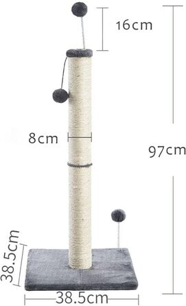 Котяча дряпка XXL 97 см: міцна колона з сизалю, м'який плюш, іграшковий м'ячик