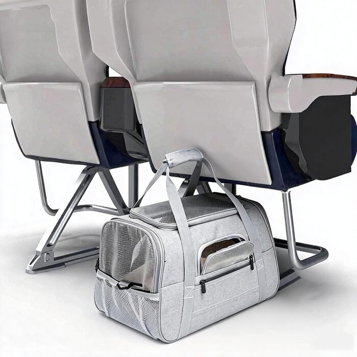 Транспортна сумка для котів та собак, складана, сіра. Дыхаюча переноска для тварин для ветеринара, авто, літака, поїзда