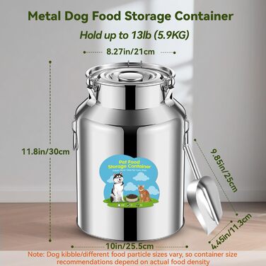 Контейнер для корму для собак та котів з нержавіючої сталі, 5,9 кг, з герметичним кришкою та лопаткою