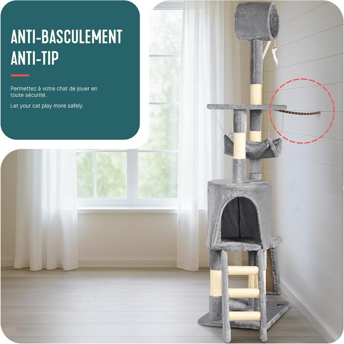 Кігтеточка для котів Vounot® 112 см, багатоярусна, з платформами, печерою та іграшками (сірий)