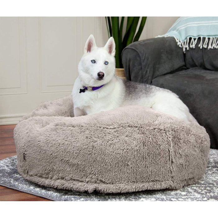 Ортопедичне ліжко для собак XL: кругле, зручне, з ефектом пам'яті, для великих собак (лабрадорів), антистрес, легко миється, світло-коричневе, 60 см