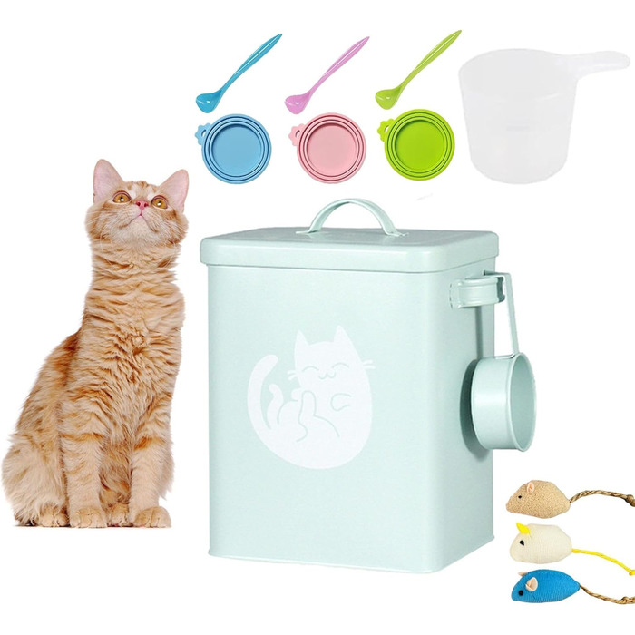 Контейнер для котячого корму JYCRA, портативний, з ложкою, зелений