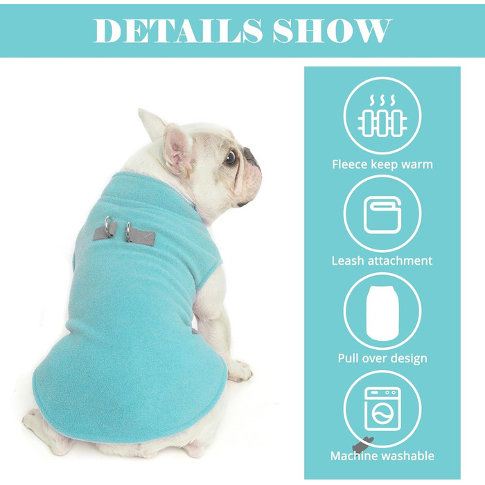 Світшот для собак BEAUTYZOO з капюшоном, кишенею та отвором для повідка, розтяжний, для маленьких, середніх та великих собак, одяг на осінь, зиму, холодні дні, теплі дизайнерські куртки для собак, M/L (спинка: 46 см, груди: 64 см, шия: 38 см) (аква блакит