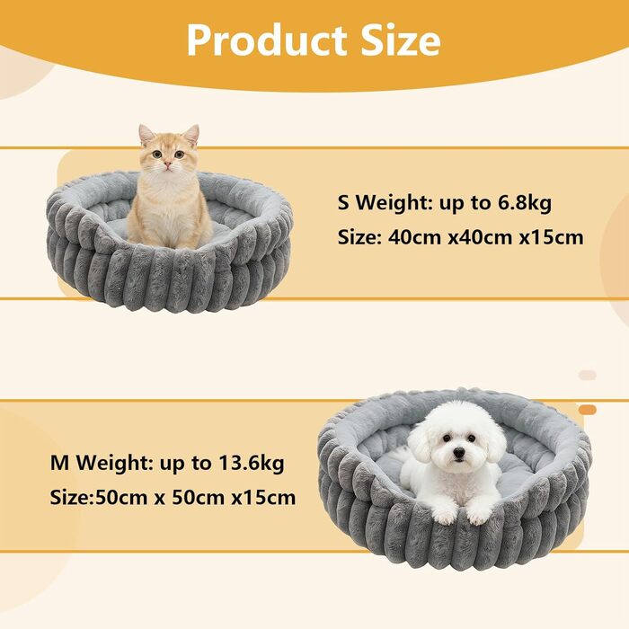 М'яке кругле ліжко для котів та собак, ліжко для тварин, сірого кольору (S-40 см)