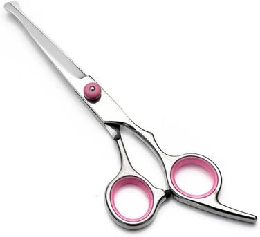 Набір професійних ножиць для собак, 4 в 1: ножиці з круглим носиком, ножиці для фінішування, прямі та вигнуті ножиці, гребінець для грумінгу, з нержавіючої сталі, для собак та котів (рожеві)