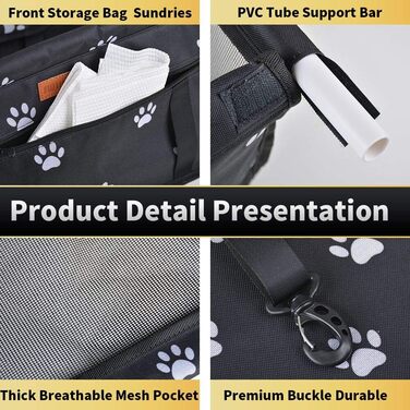 Авточохол на сидіння для собак SWIHELP з кріпленням для безпеки, дихаючий, складний, м'який, можна прати, для цуценят, маленьких собак та котів [з малюнком лапок], розмір основи