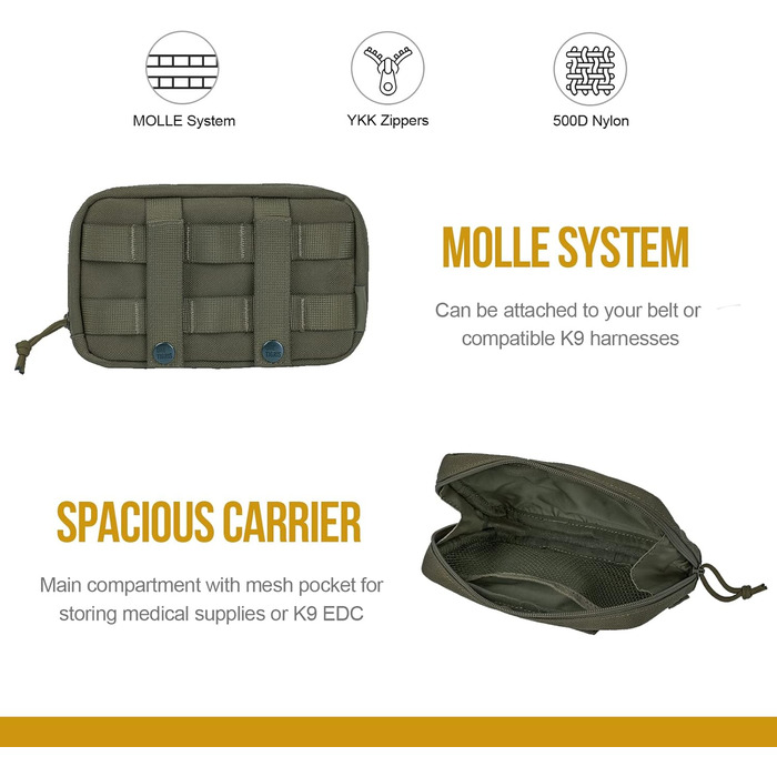 Набір Futterbeutel OneTigris для собак (2 шт.), великий MOLLE-рюкзак для корму, тактичний, з світловідбиваючими смугами, для тренувань та прогулянок, зелений
