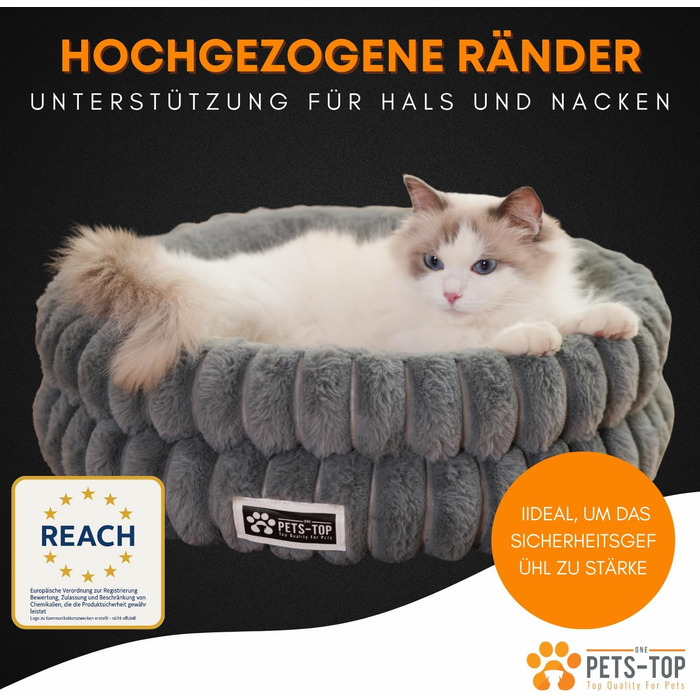 Килимок для котів PETS-TOP, плюшевий, круглий, м'який, миючий, для котів та маленьких собак, з неслизьким покриттям (Сірий, 50 см)