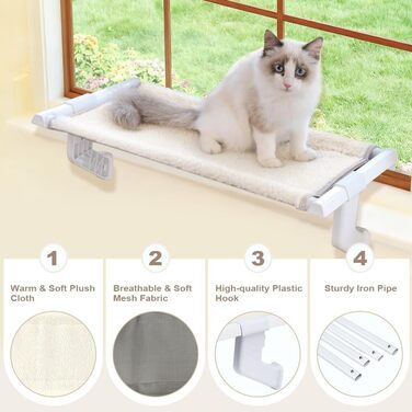 Крісло-гамак для котів на вікно, 68x34.5 см. Гамак для котів, ліжко для котів, гамак для котів на підвіс, зручне місце для відпочинку для великих котів до 25 кг