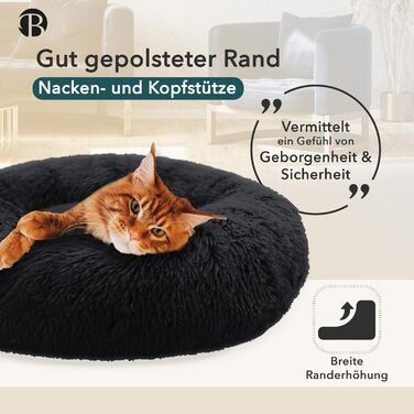 Ортопедичне ліжко для собак середніх порід, 80 см, кільцевий килимок, пам'ять, кругла форма, корзина для собак, м'яке, пухнасте, штучне хутро, чорний колір