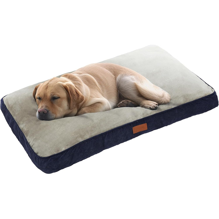 Ліжко для собак Ellie-Bo XXL 117x75x10 см, м'який матрац, штучне хутро, велюр, поліестер, для великих кліток, синє/сіре, для дому, машинне прання