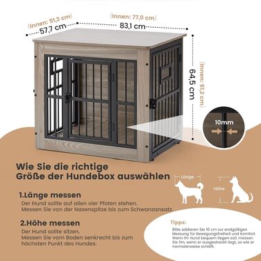 Меблі-клітка для собак Gardner Pet, вольєр-будиночок для дому, сірий колір, L (83 x 58 x 65 см)
