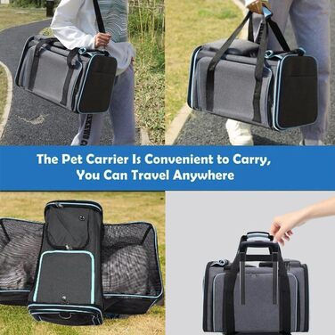 Транспортна сумка для котів та собак SHJOEE, розширювана, складана, сіра з блакитним, 48x30x31 см