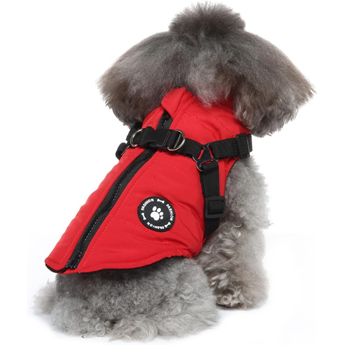 Тепла куртка для собак, жилет, повід, зимова куртка 2-в-1, без тяги, жилет для собак, повід, комплект, куртка для цуценят, маленьких та середніх собак, червона, розмір M