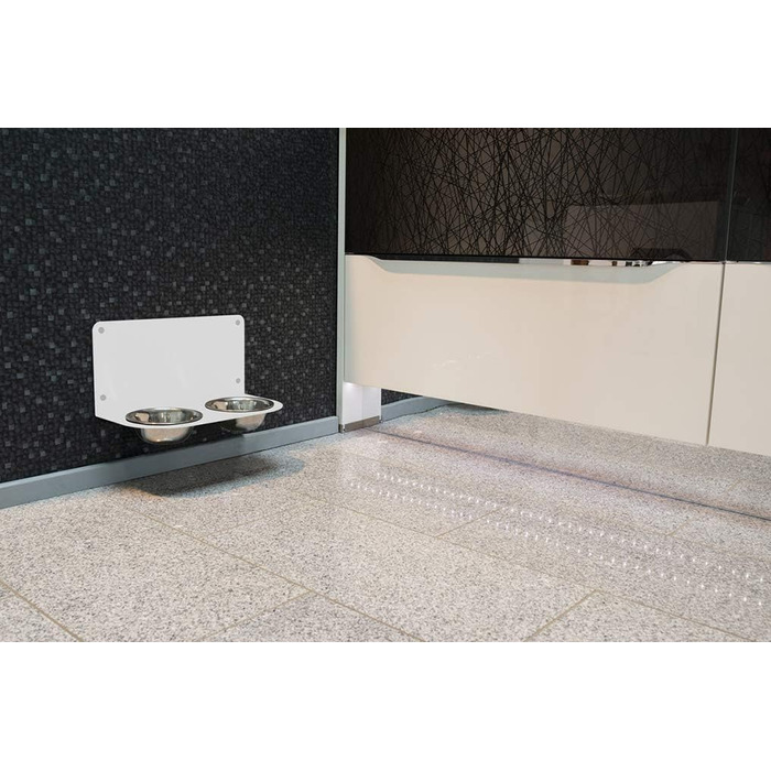 Підставка для корму Schmeck.bar для собак: стабільна, настінна, з мисками (2xS), білий матовий, 400x187x227 мм