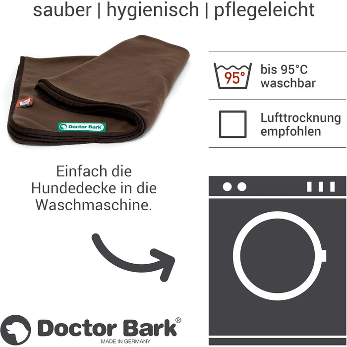 Doctor Bark | М'яка флісова гігієнічна ковдра для собак, пральна до 95°C, для дивану та лежака, коричнева, 100x70 см, преміум-якість, Німеччина