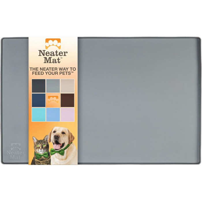 Силіконова підкладка для мисок собак і котів Neater Pet Brands, водонепроникна, захист підлоги від корму і води, 40,6×25,5 см, сіра