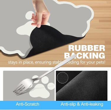 Килимок для годівлі собак та котів, 60 x 40 см, швидковисихаючий, неслизький, легко миється (сірий)