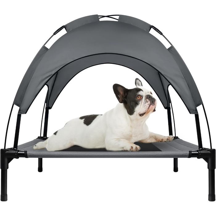 Підвищене ліжко для собак UISEBER 92x76x92 см, Outdoor з дахом, для великих собак до 50 кг, водонепроникне, сіре + чорне
